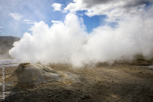 Hveravellir / Iceland - August 25, 2017: Fumarole and sulfur area at Hveravellir near the Kjolur Highland Road, Iceland, Europe