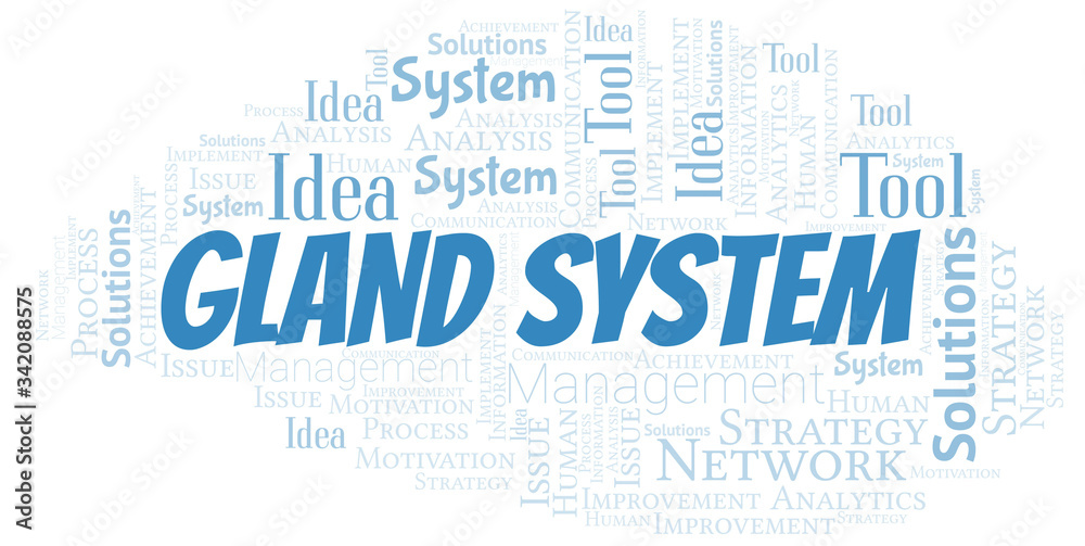 Gland System typography vector word cloud. Gland System typography vector word cloud.