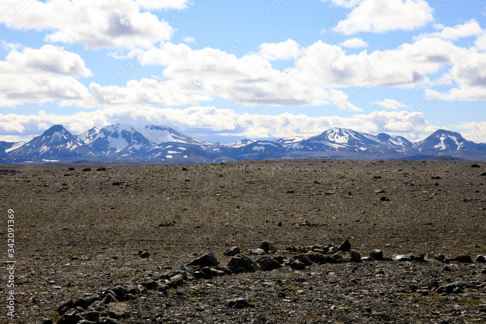 Kjolur / Iceland - August 25, 2017: Scenery along the Kjolur Highland Road, Iceland, Europe