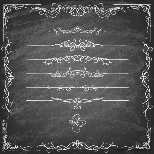 Vintage Calligraphy Chalkboard Design Elements. Set of decorative design elements and page decor. Classic curves and curly lines. Vector illustration.
