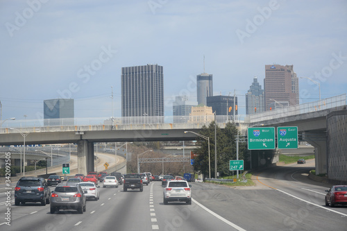 ATLANTA, GEORGIA, USA - APRIL 14, 2018: Highway view towards the city