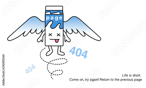 404 error page with dead milk angel with wings for website