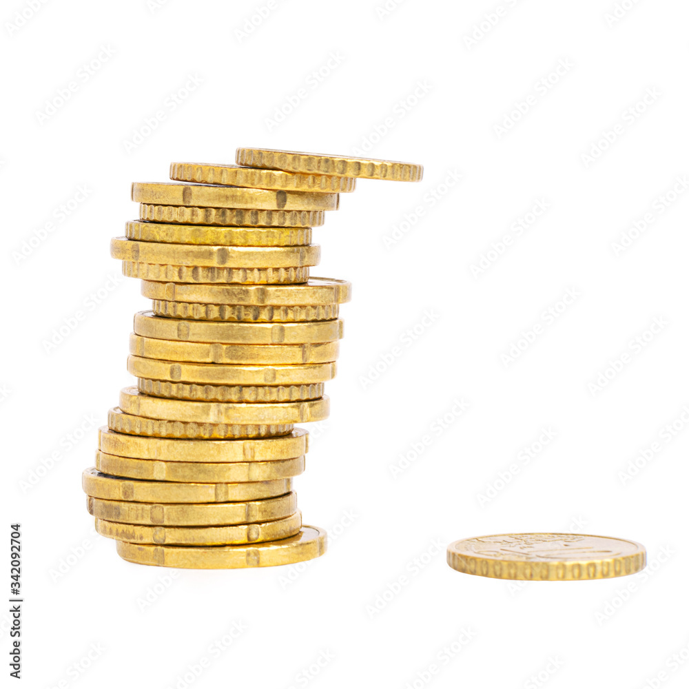 Stack of golden coins at white background. Stack of golden coins at white background.