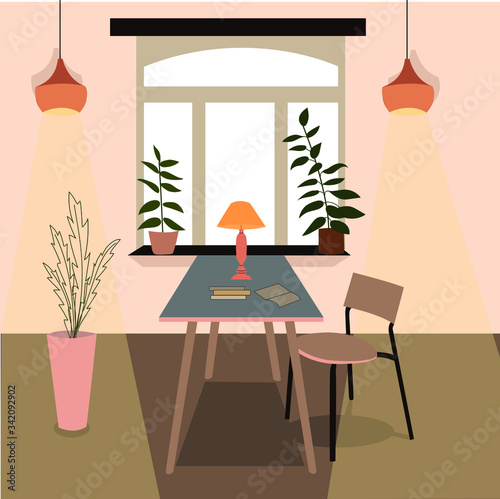 A room with a work Desk. A house with a beautiful interior