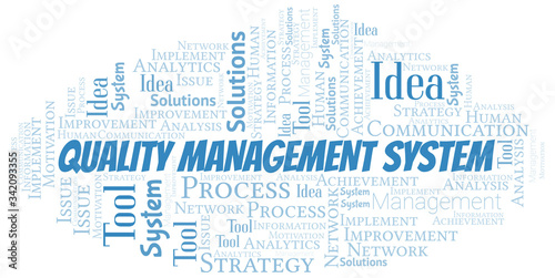 Quality Management System typography vector word cloud.