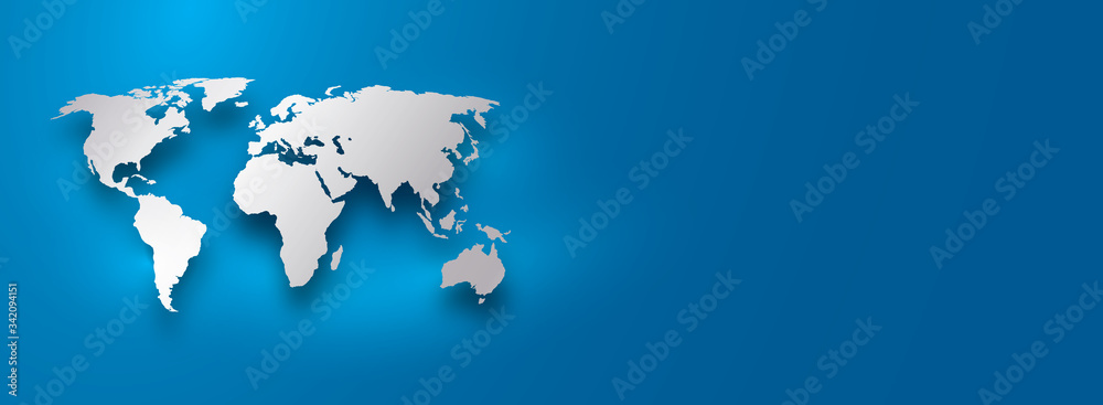 Naklejka srebrna mapa świata na niebieskim tle gradientowym
