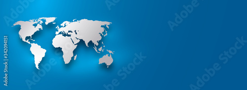 silver world map on blue gradient background
