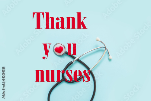 National Nurses Day. Postcard with thanks, risk during a pandemic covid 19  thank you nurses save the lives of patients photo