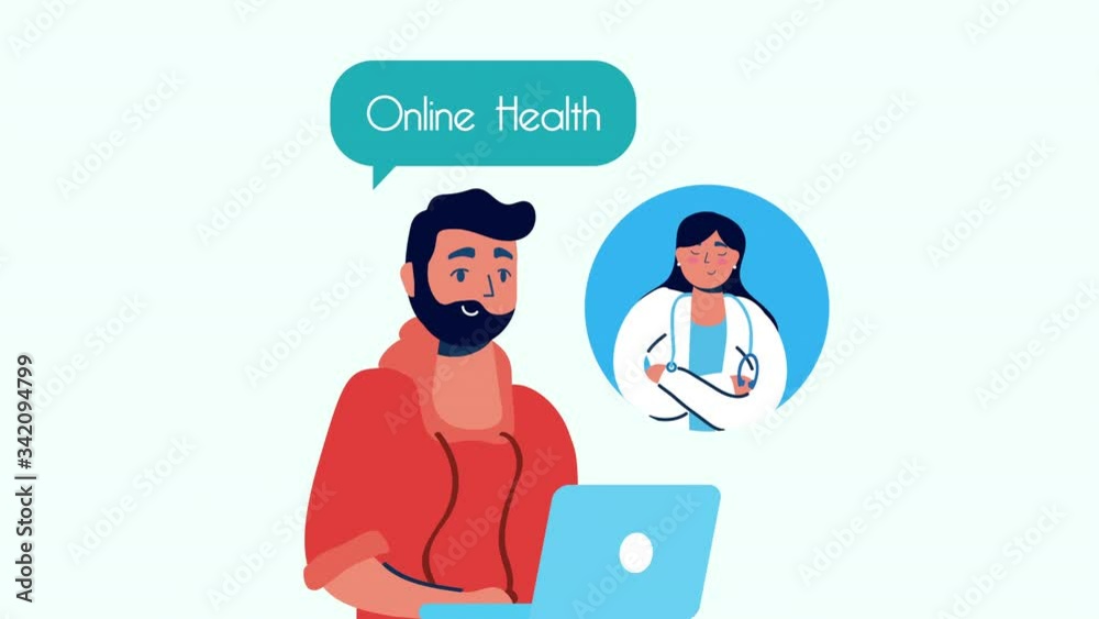 man using laptop with doctor telemedicine man using laptop with doctor telemedicine