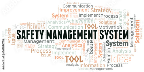 Safety Management System typography vector word cloud.