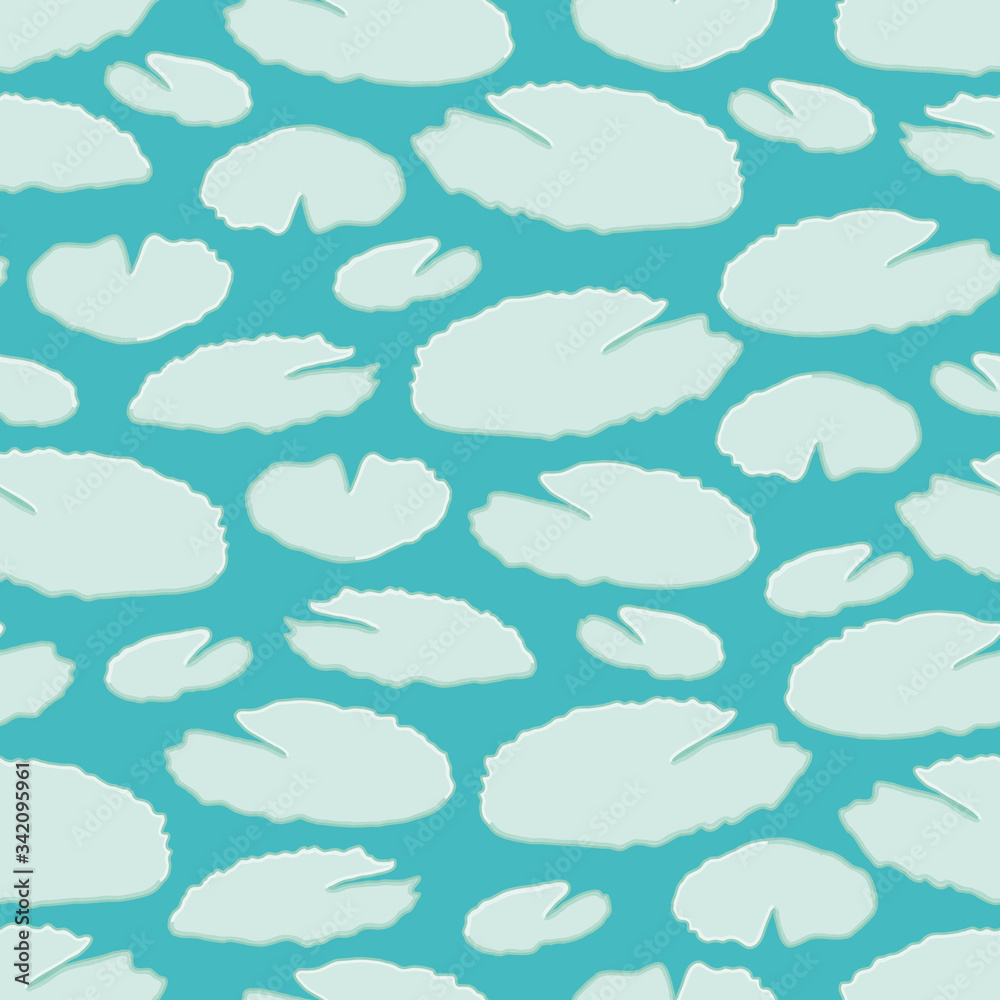 Fototapeta premium Water lily pads vector repeat pattern. Aquatic plant seamless vector illustration background.
