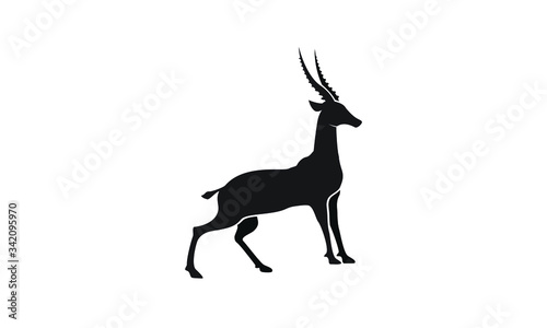 Gazelle silhouette black antelope. Ghazal vector stand side view illustration isolated on white background