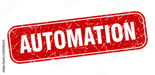 automation stamp. automation square grungy red sign