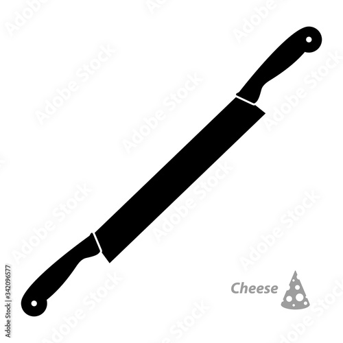 Black silhouette of a long knife with two handles for cheese. Symbol, kitchen appliance. Logo, sign. Flat style. Vector illustration