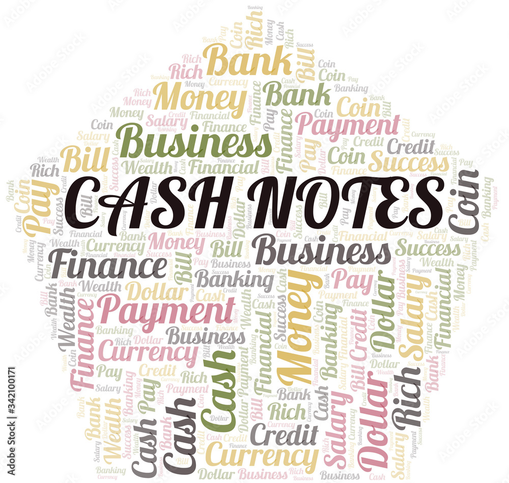 Fototapeta premium Cash Notes typography vector word cloud.