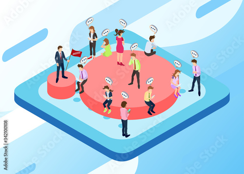 Isometric Vector Illustration Representing Some Customer Services Working on Their Job by Interacting with their Customers