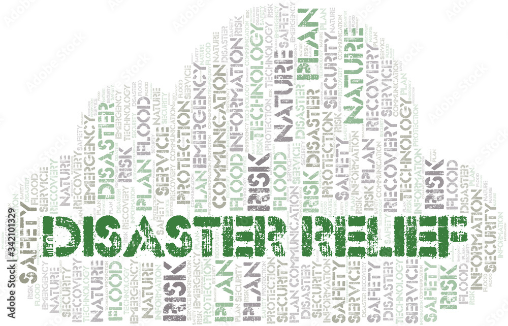 Obraz premium Disaster Relief typography word cloud.