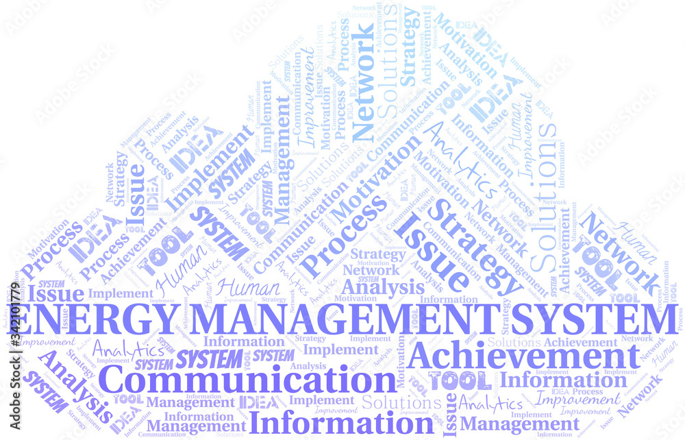 Obraz premium Energy Management System typography vector word cloud.