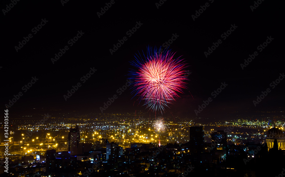 beautiful fireworks for Independence Day of Israel in the city of Haifa beautiful fireworks for Independence Day of Israel in the city of Haifa