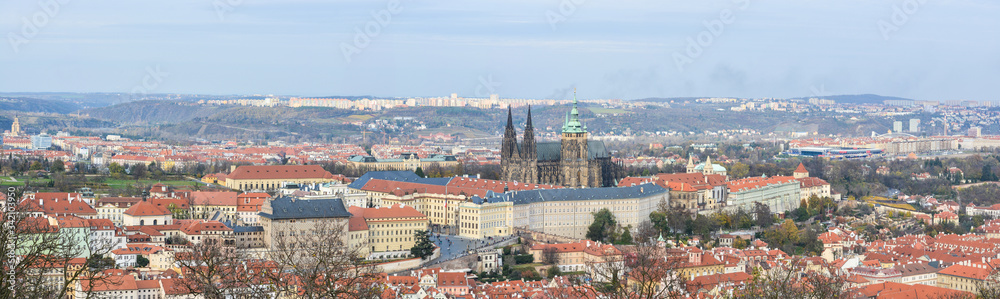 Panorama of Prague from hill.
