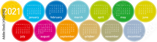 Colorful Circles Calendar for Year 2021