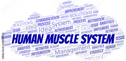 Human Muscle System typography vector word cloud.