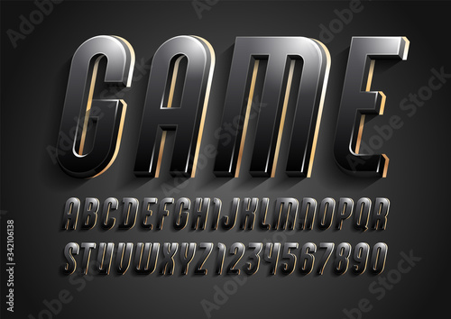 3d font from dark gradient, trendy gloomy alphabet sans serif, modern condensed letters and numbers for your calendar, flyer, poster, banner, vector illustration 10eps.