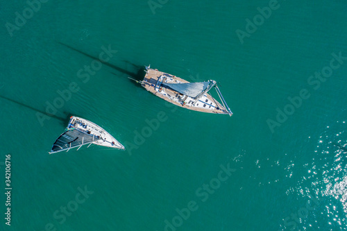 Sailboats sailing photographed with drone