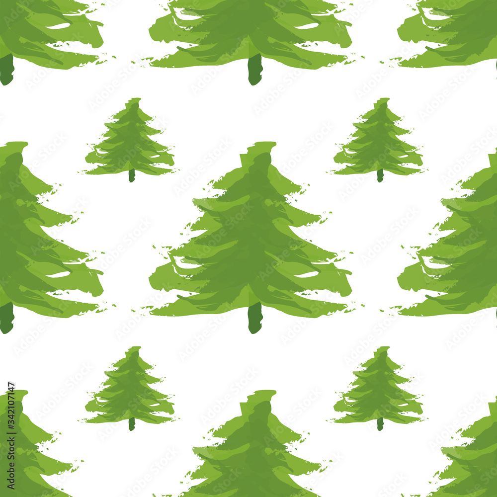 Seamless pattern with Christmas trees. Xmas tree hand drawn, template for new year greeting card or packaging decoration holiday - Vector