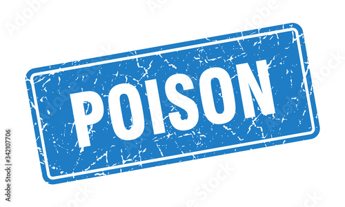 poison stamp. poison vintage blue label. Sign