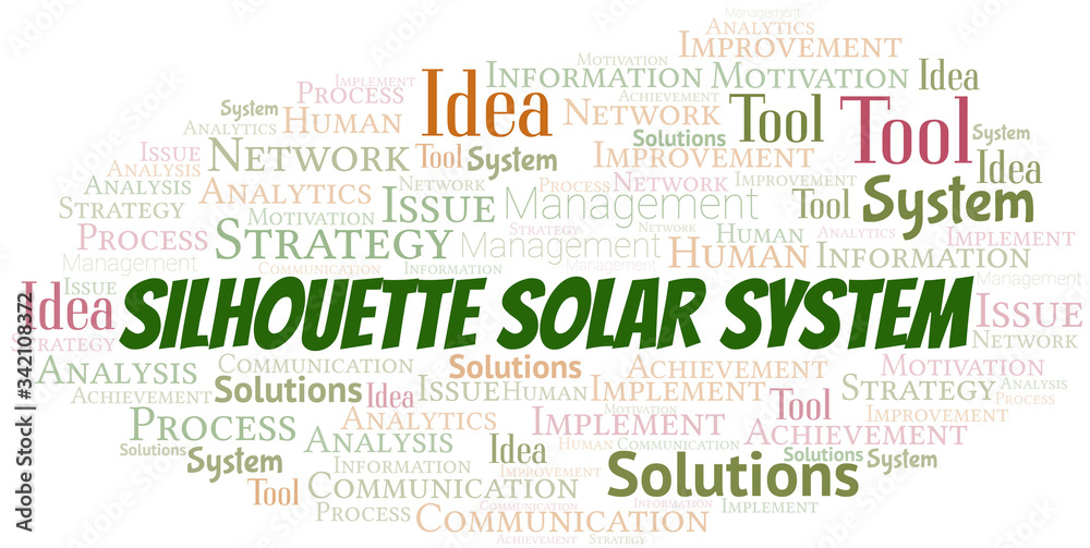 Fototapeta premium Silhouette Solar System typography vector word cloud.
