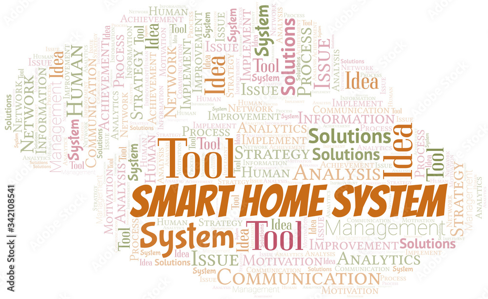 Obraz premium Smart Home System typography vector word cloud.