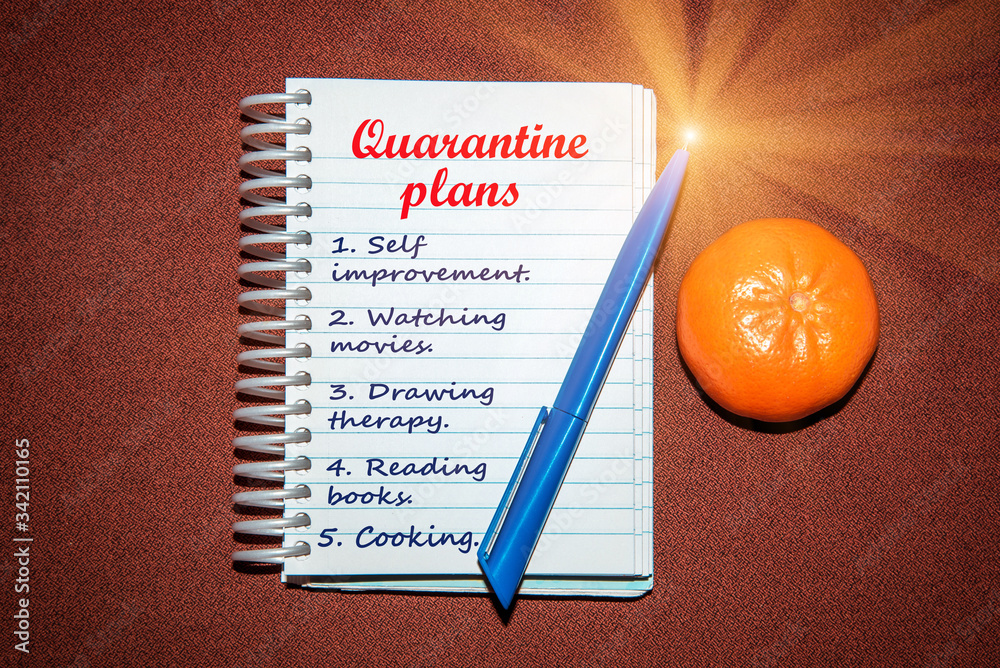 An abstract image of a notebook with plans for what to do while a coronavirus quarantin