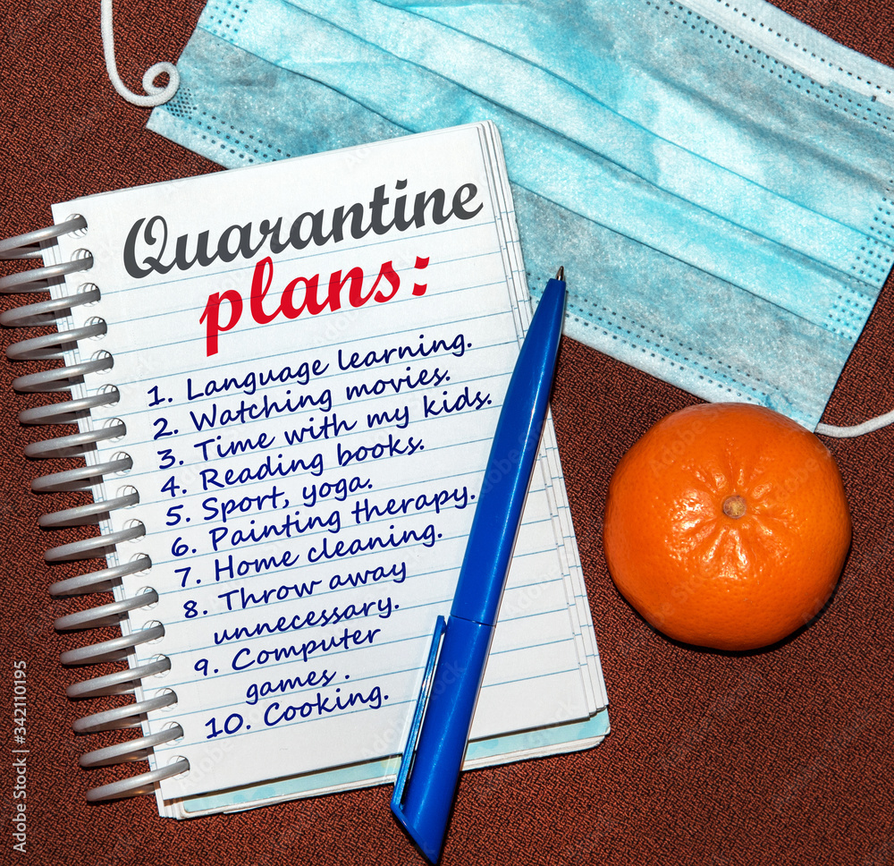 An abstract image of a notebook with plans for what to do while a coronavirus quarantin