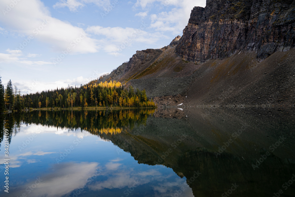 beautiful fall day by a lake in the Rocky Mountains, Canada