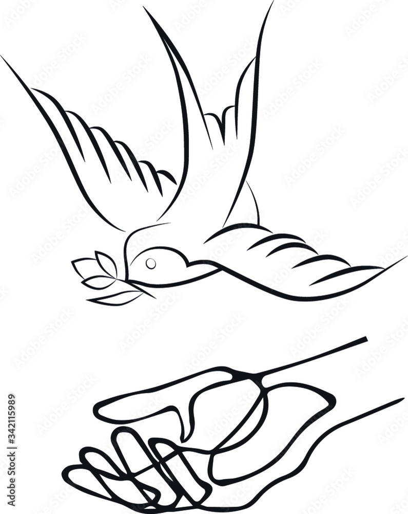 Hand, holding, swallow, bird, vector, illustration Hand, holding, swallow, bird, vector, illustration