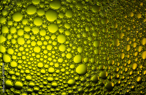 Sunflower Oil bubbles drops, macro photography
