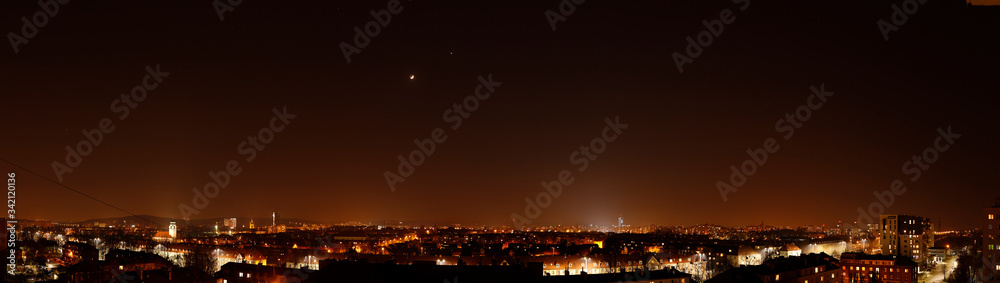 Light pollution over the city of Gdansk - Moon and Venus flushed by city lights.