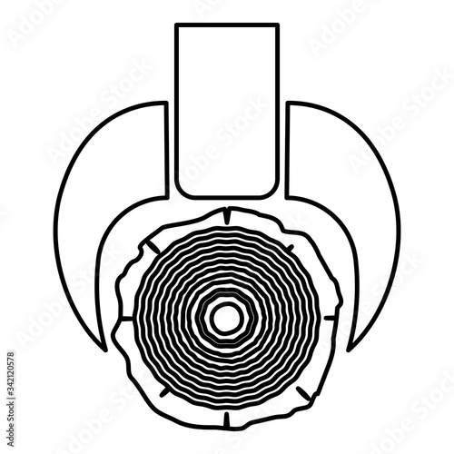 Timber carrying vessel transportation Special cargo Tree trunk lifting device Logging operations Skidder forestry vehicle Lumber forwarder icon outline black color vector illustration flat style image