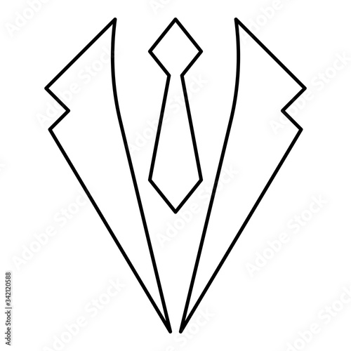 Business concept Jacket and tie cravat Suit for wedding Men's clothing in dress clothes Representative idea icon outline black color vector illustration flat style image