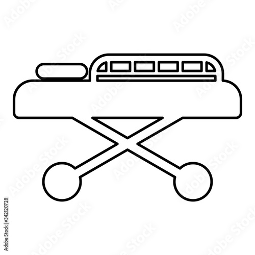 Medical bed Couch patient Hospital gurney intensive care icon outline black color vector illustration flat style image