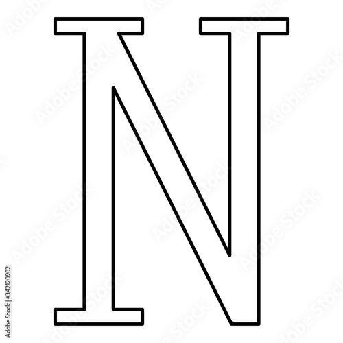 Nu greek symbol capital letter uppercase font icon outline black color vector illustration flat style image