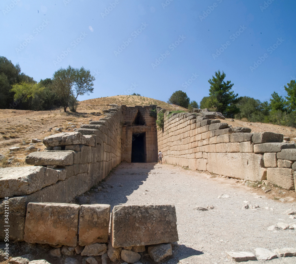 Dromos entrance to the Treasury of Atreus in Mycenae, Greece