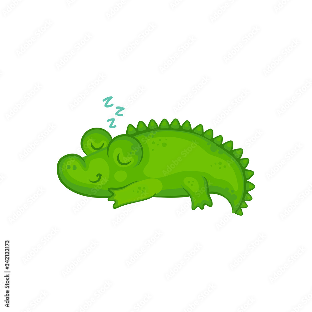 Cartoon crocodile baby sleeping and smiling isolated on white background Cartoon crocodile baby sleeping and smiling isolated on white background