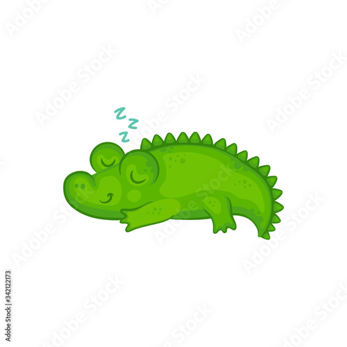 Cartoon crocodile baby sleeping and smiling isolated on white background