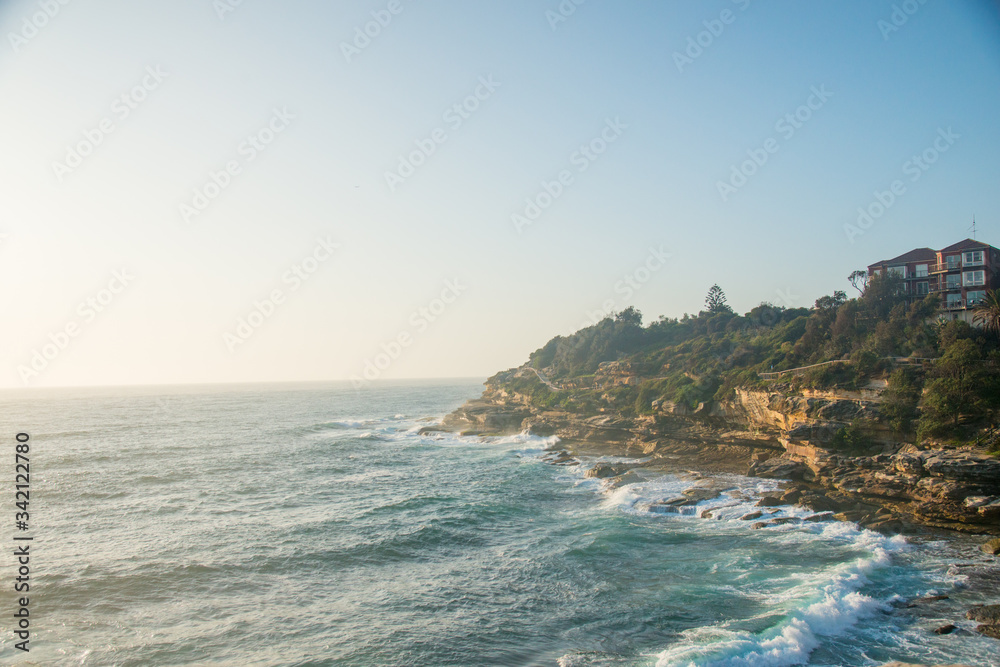 SYDNEY, AUSTRALIA - February 1, 2020: Ocean View of the Bondi Beach in Sydney, NSW, Australia. Australia is a continent located in the south part of the earth.