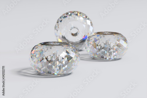 Faceted diamond loose beads on white background