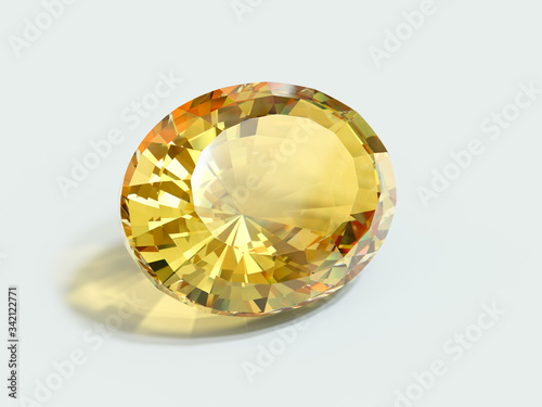 Oval cut yellow citrine on white background