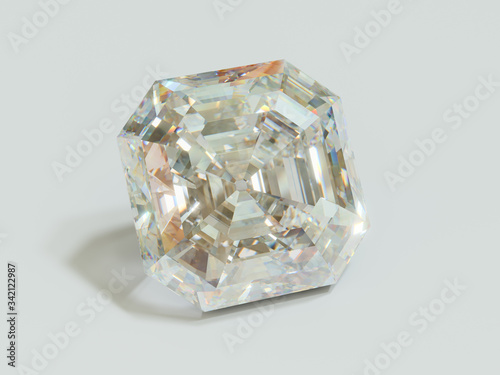 Asscher cut diamond on white background