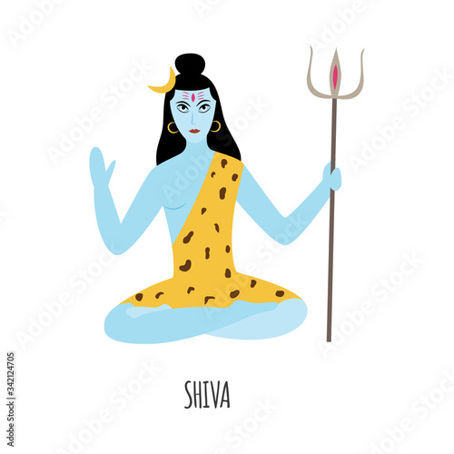 Indian hindu god Shiva Nataraja in lotus pose flat vector illustration isolated.